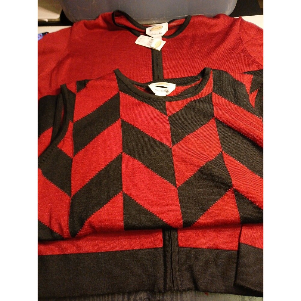 Talbots 2/Set Burgundy/ Black Wool Zip Up Sweater W/TANK LG-Made In Italy($200.)